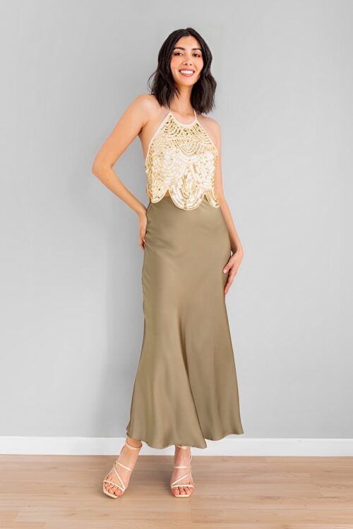 Falda en Satin Olivo