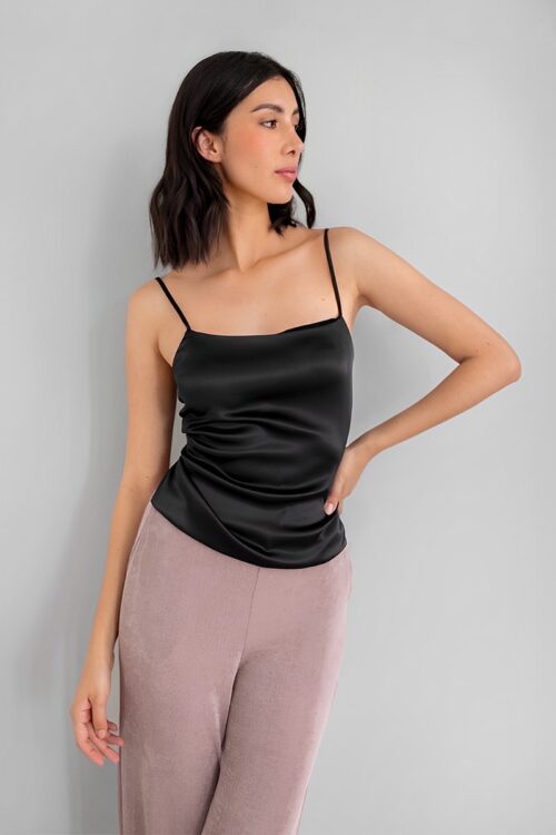 Top Satin Lazo Espalda Negro