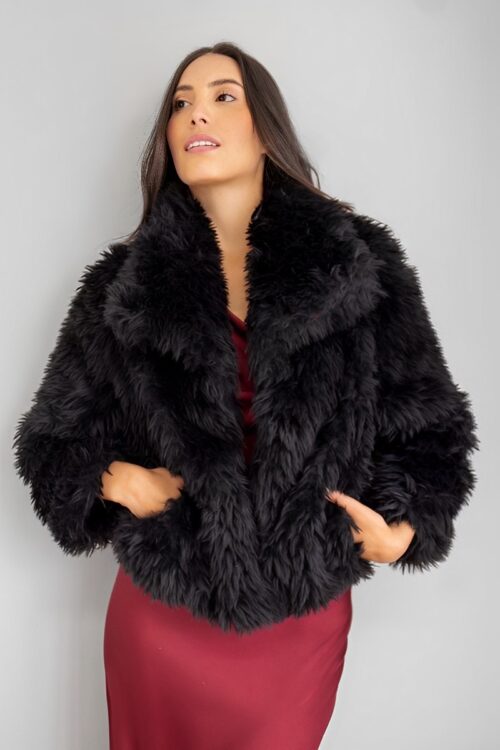 Abrigo Con Cuello Textura Negro