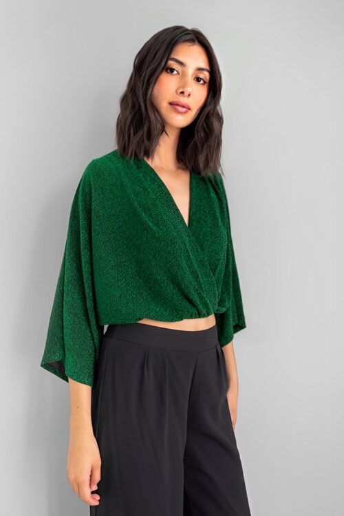 Blusa Mangas Amplia Brillo Verde