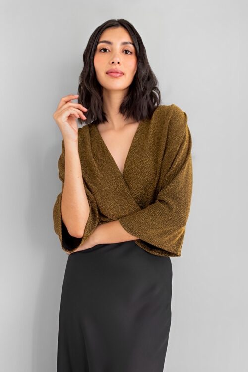 Blusa Mangas Amplia Brillo Dorado