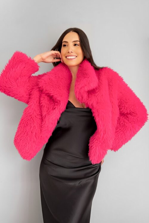 Abrigo Con Cuello Textura Fucsia -50%