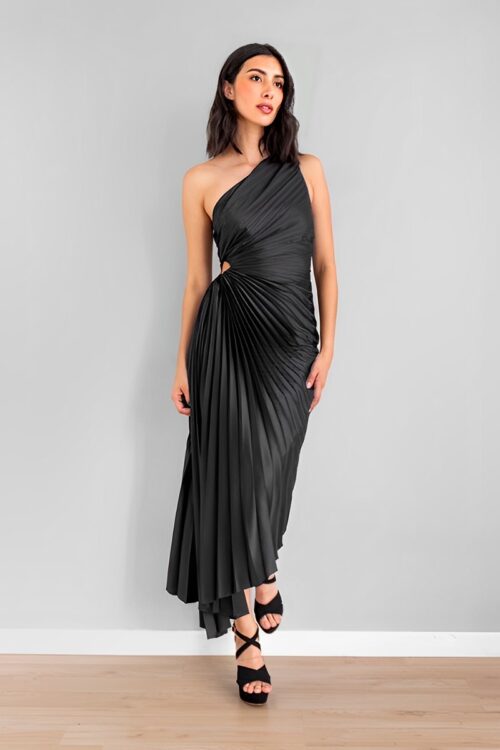 Vestido Plisado Recogido Lateral Negro