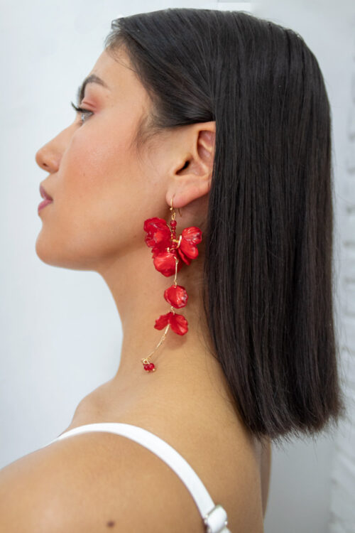 Aretes Flores Largos Rojo