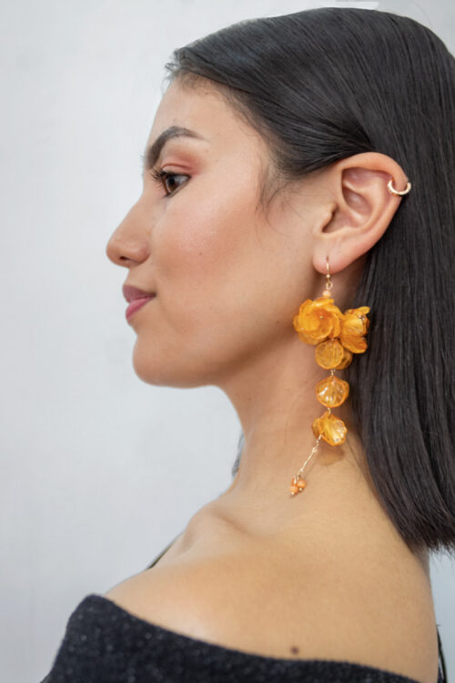 Aretes Flores Largos Naranja