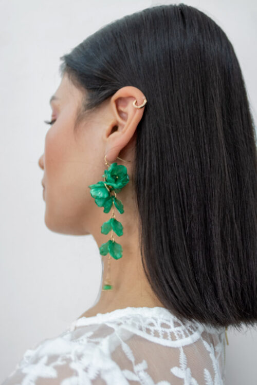 Aretes Flores Largos Verde