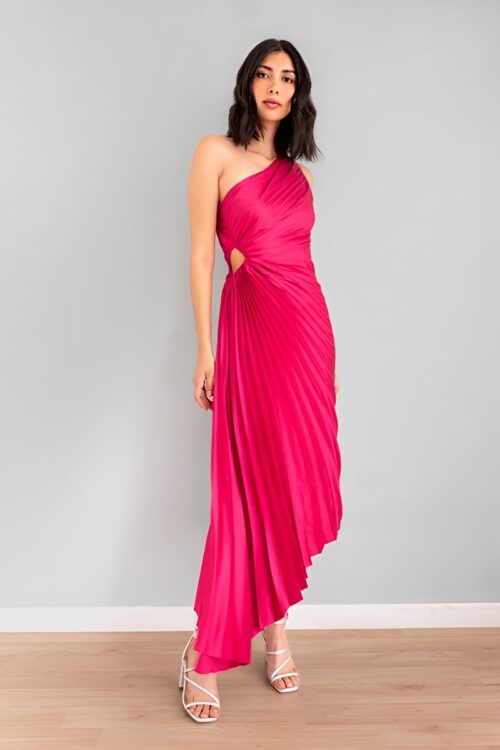 Vestido Plisado Recogido Lateral Magenta
