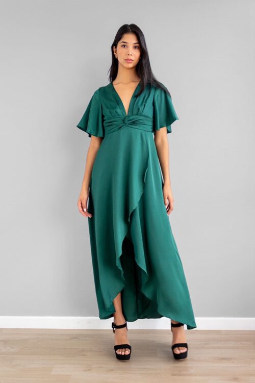Vestido Nudo Frente Manga Corta Verde