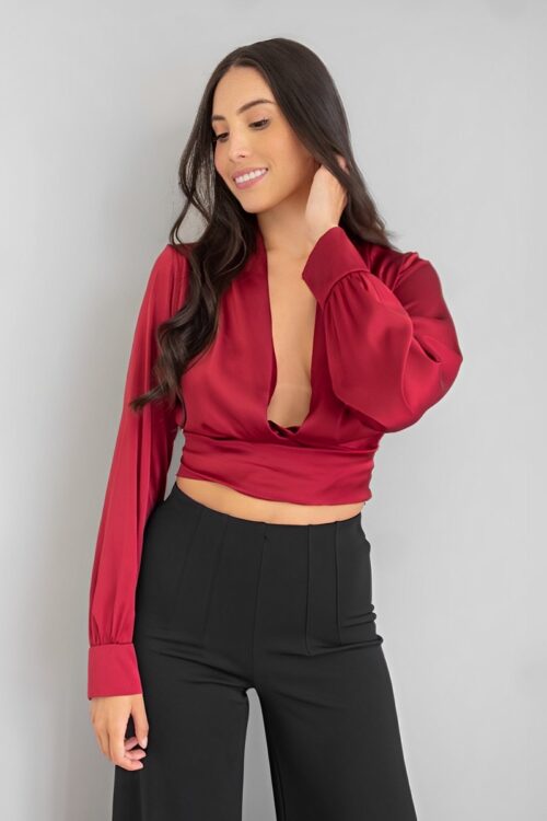 Top Manga Larga Escote Vinotinto -50%