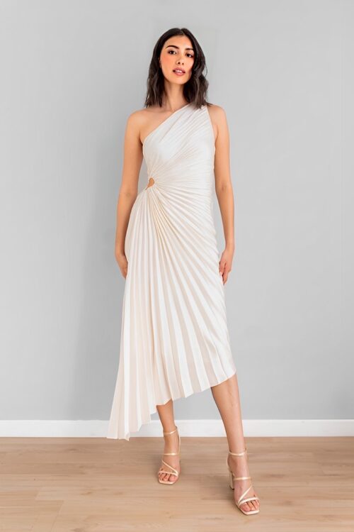 Vestido Plisado Recogido Lateral Marfil