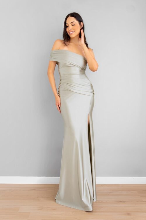 Vestido Asimetrico Escote Bandeja Sage