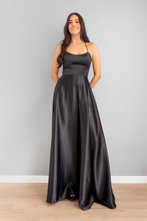 Vestido Falda En A Espalda Cruzada Ajuste Negro
