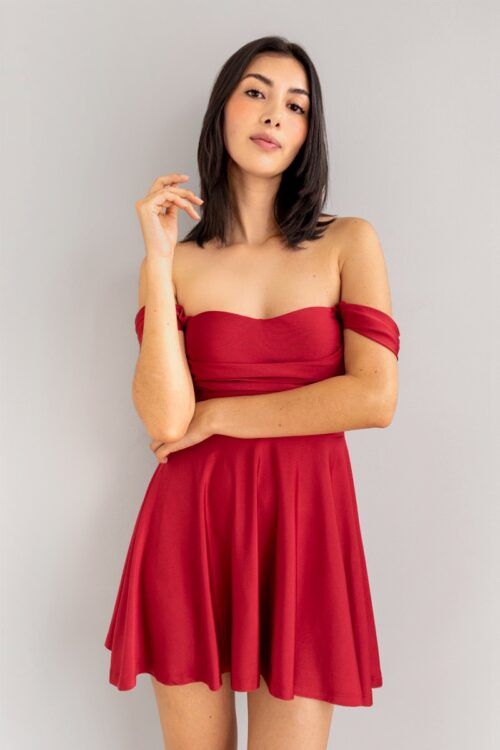 Vestido Corto Mangas Caidas Rojo