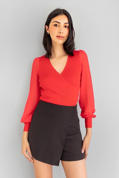 Blusa Tejido Mangas Transparencia Roja -50%