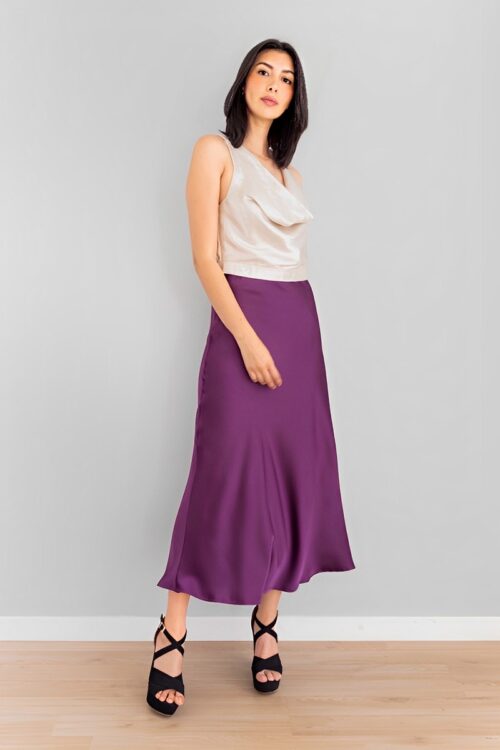 Falda En Satin Morada