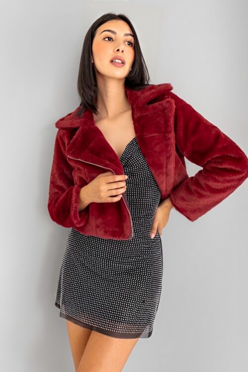 Chaqueta Efecto Piel Vinotinto
