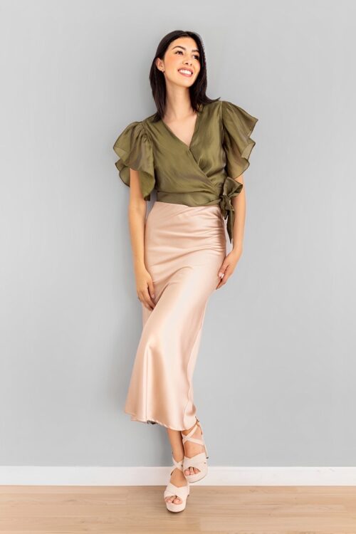 Falda Midi En Satin Arena