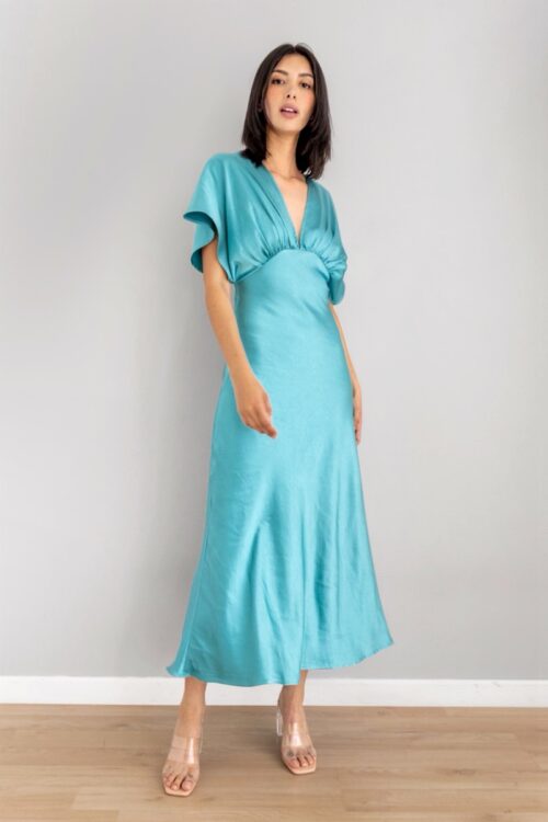 Vestido Largo Bluson Con Caida Ajustada Azul -50%