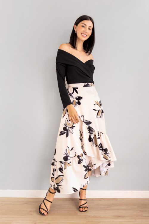 Falda Cruzada Ajustable Print Crema