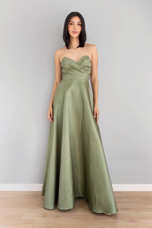 Vestido Falda Amplia Escote Cruzado Olivo