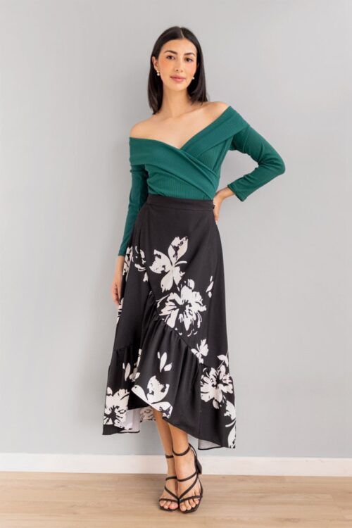 Falda Cruzada Ajustable Print Negra