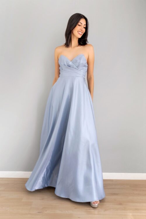 Vestido Falda Amplia Escote Cruzado Celeste