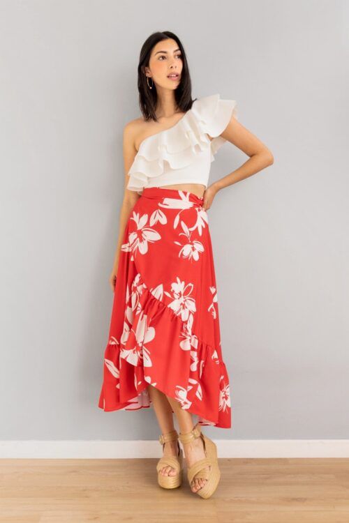 Falda Cruzada Ajustable Print Roja