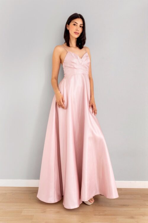 Vestido Falda Amplia Escote Cruzado Rosado