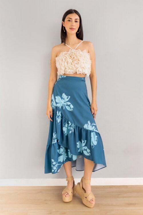 Falda Cruzada Ajustable Print Azul