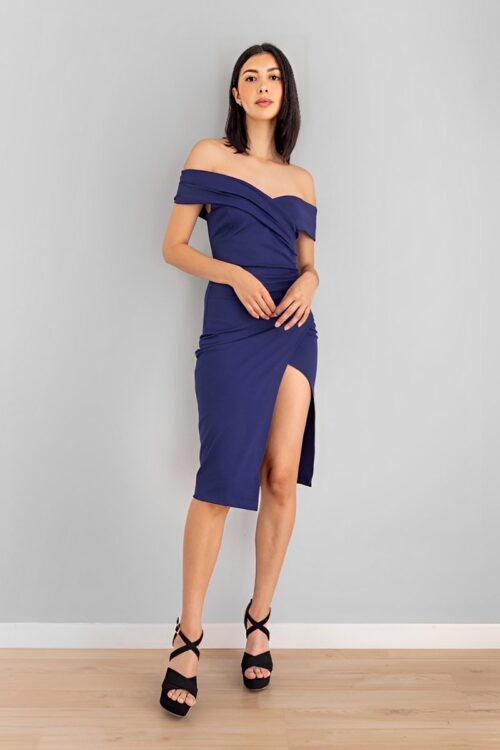 Vestido Midi Escote Bandeja Azul