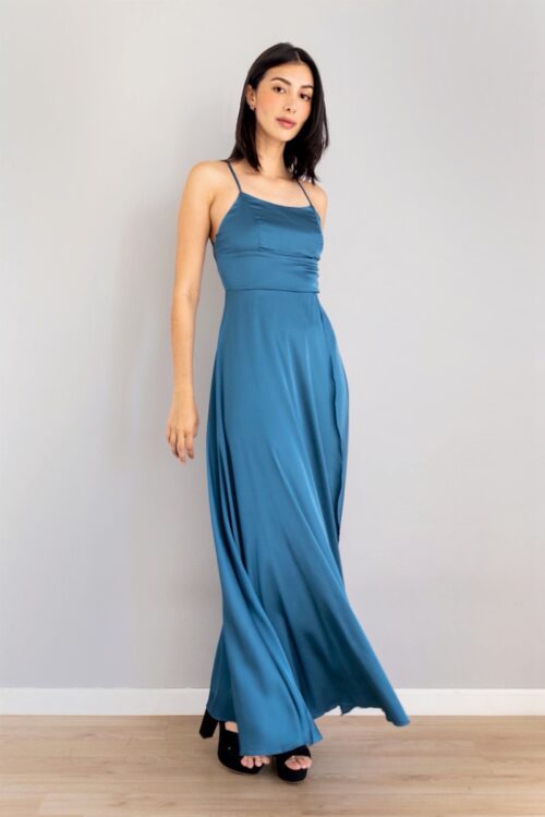 Vestido En Satin Azul Turqueza -50%