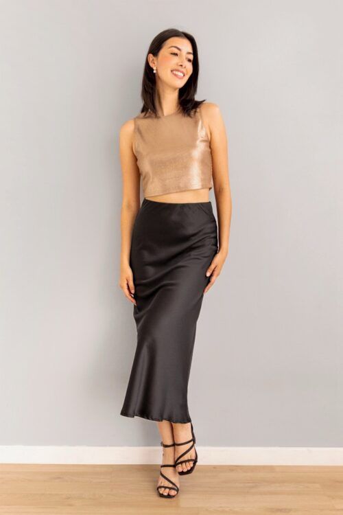 Falda Midi En Satin Negro