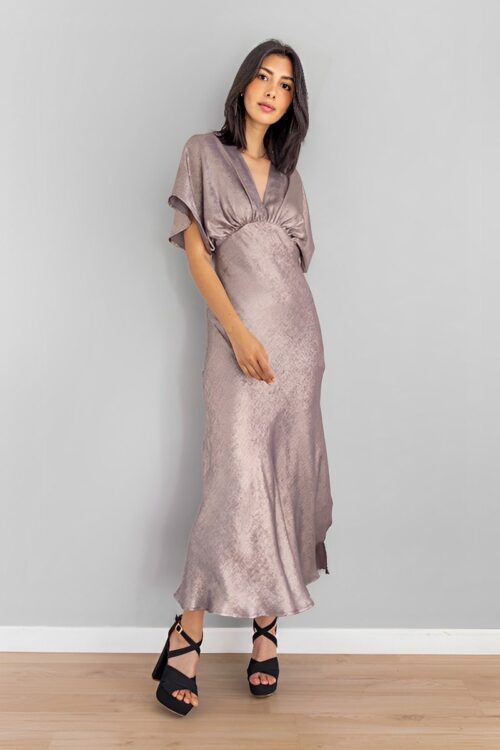 Vestido Largo Bluson Con Caida Ajustada Plateado -50%