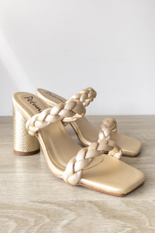 Sandalias Tacon Redondo Trenzadas Dorado