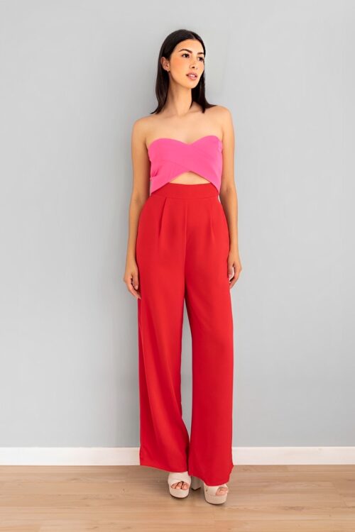 Jumper Strapless Rosado Con Rojo -50%