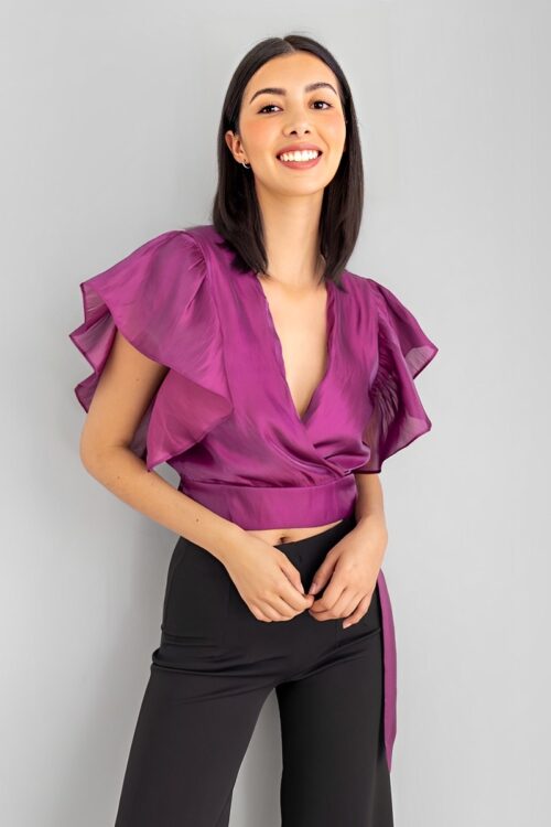 Blusa Cruzada Mangas Volantes Magenta