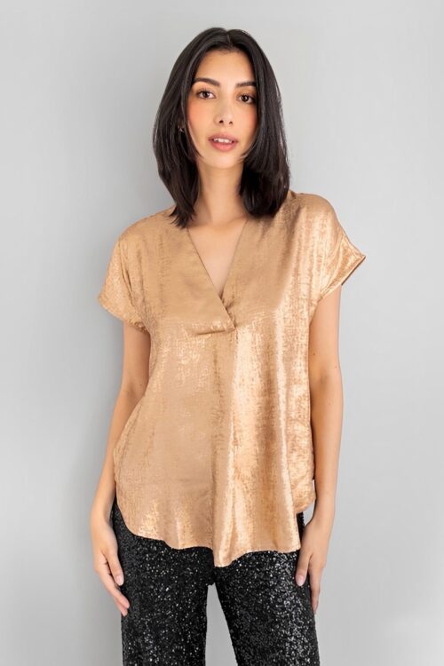 Blusa Escote V Metalizada Dorada -50%
