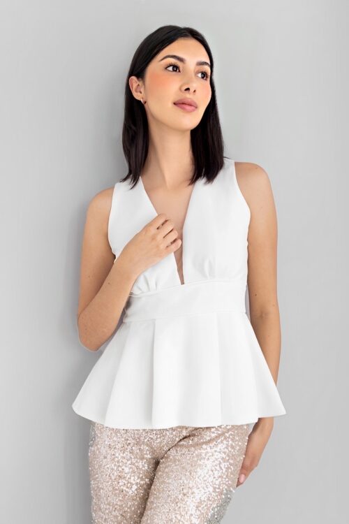 Blusa Peplum Escote Transparencia Blanca