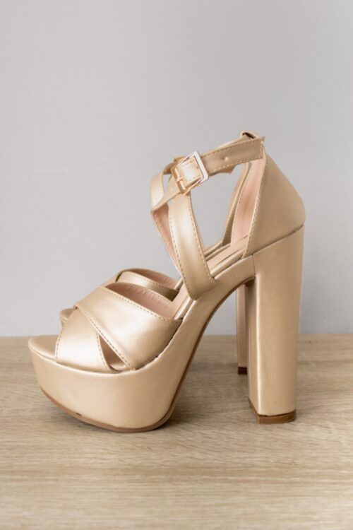 Tacones Hebilla Delgada Cruzada Dorado