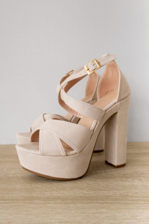 Tacones Hebilla Delgada Cruzada Beige