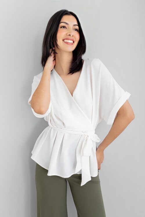 Blusa Manga Amplia Lazo Blanco