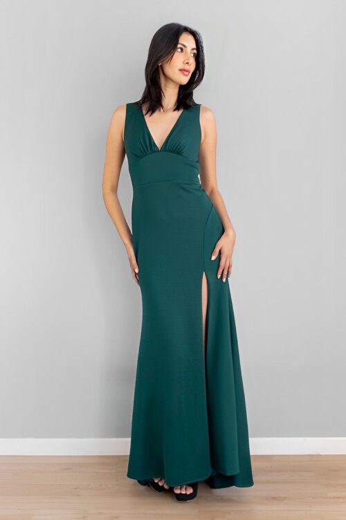 Vestido Sirena Escote V Verde
