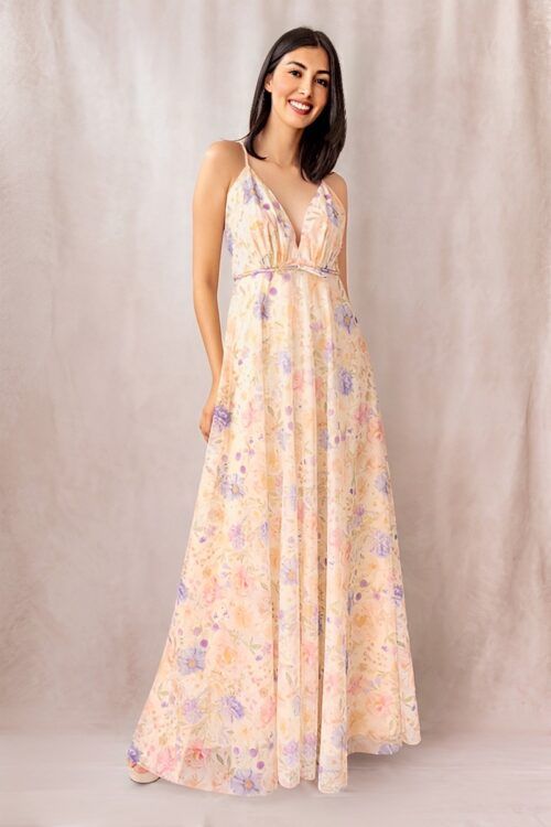 Vestido Con Escote Falda en A Print Primavera