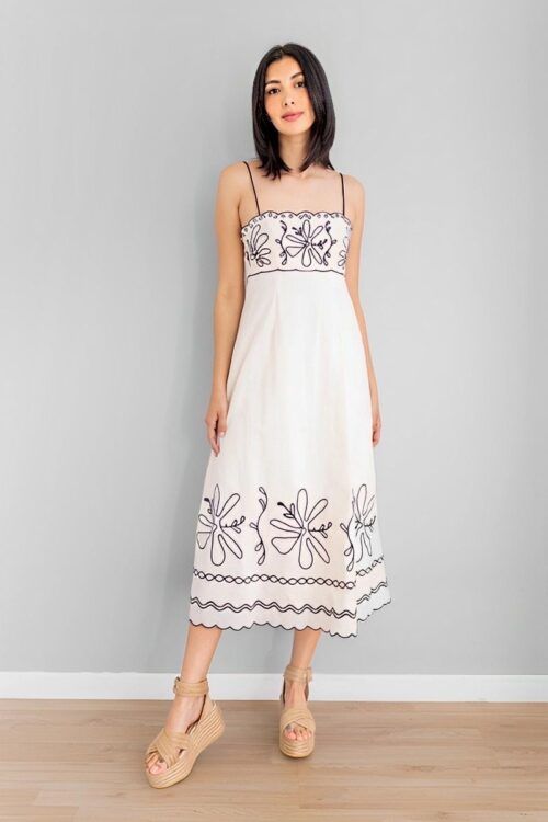Vestido Marfil Bordado Floral