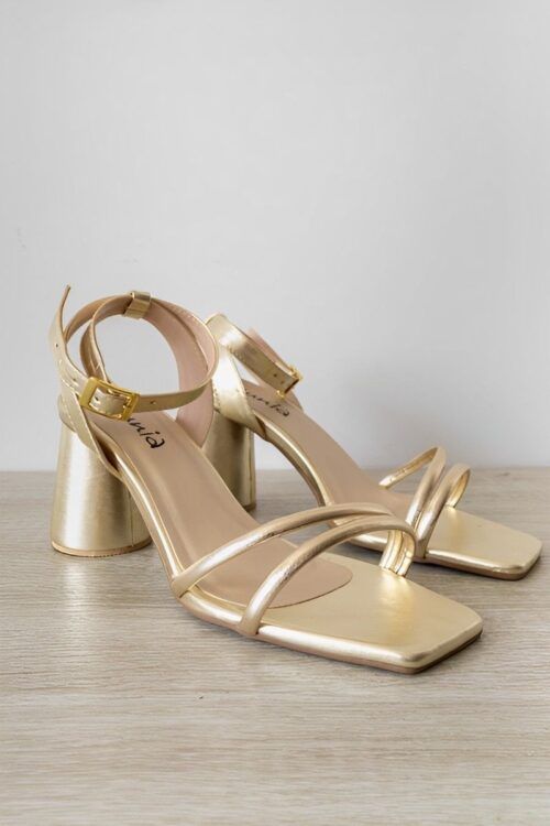 Sandalias Hebilla Tacon Redondo Dorado