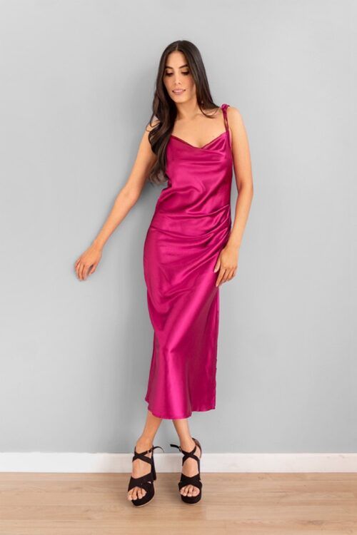 Vestido Midi Tiras Ajustables Magenta