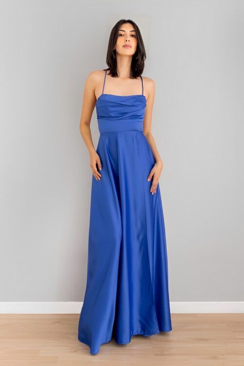 Vestido Top Drapeado Falda En A Azul