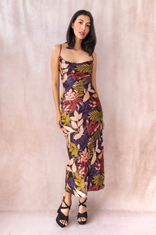 Vestido Satin Print Hojas