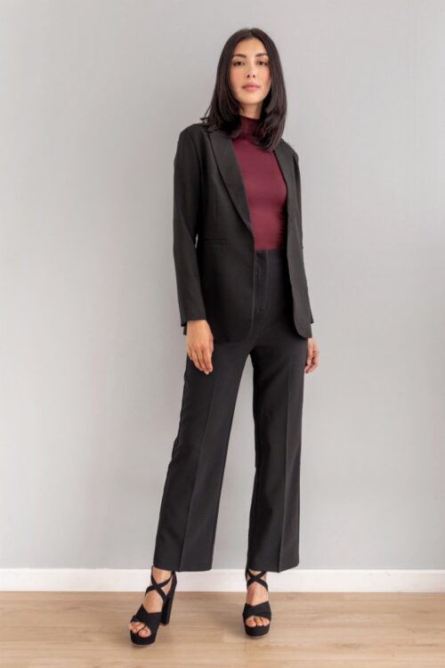Pantalon Recto Con Pinzas Negro