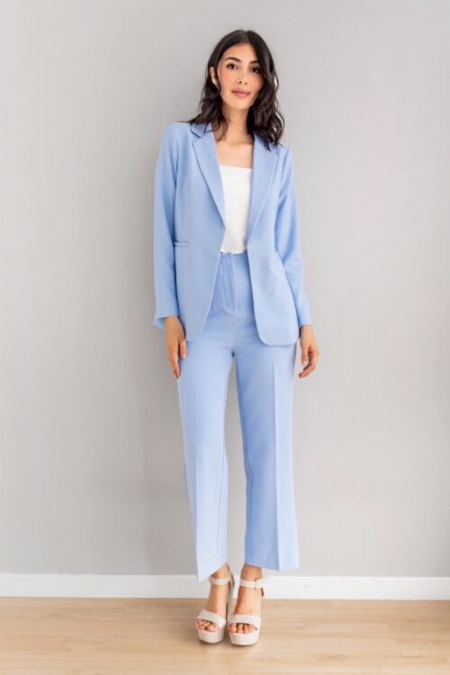 Pantalon Recto Con Pinzas Celeste